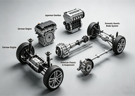 Comparação das características de peças automotivas alemãs, japonesas, americanas e nacionais.